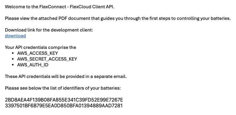 Example instructions email